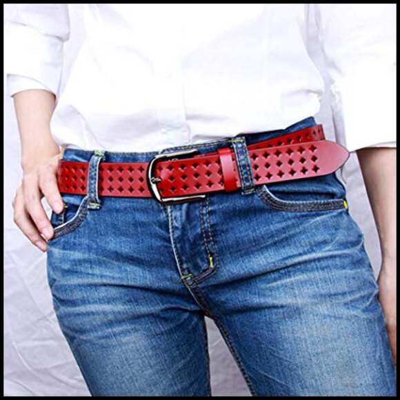 Genuine Leather Hollow Out Belt with Pin Buckle main image 5